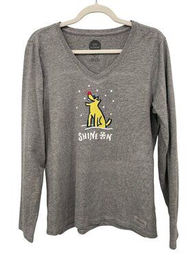 Life Is Good Crusher Tee Size Medium Classic Fit Shine On Dog Graphic Gray Shirt
